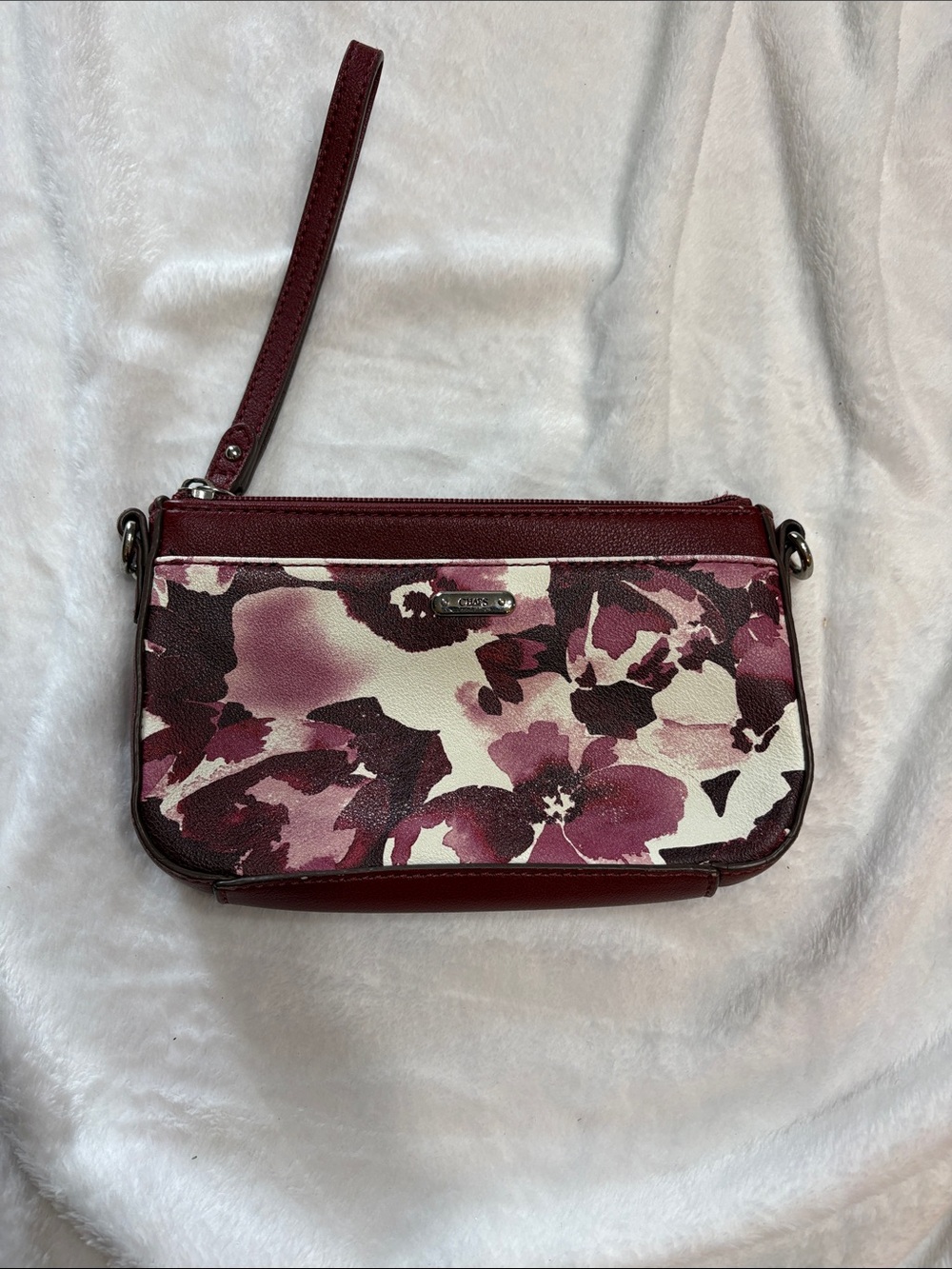 Chaps Floral Burgundy and Cream Wristlet Crossbody